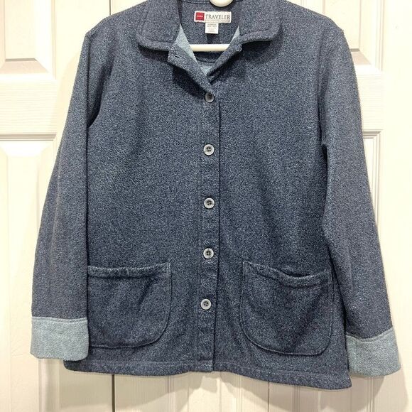 LL. Bean traveler blue  buttons front jacket size M regular - Picture 6 of 9